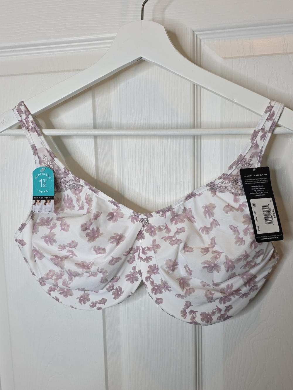 NWT Bali Women's Minimizer Underwire Bra, Size 34DDD in Floral Print